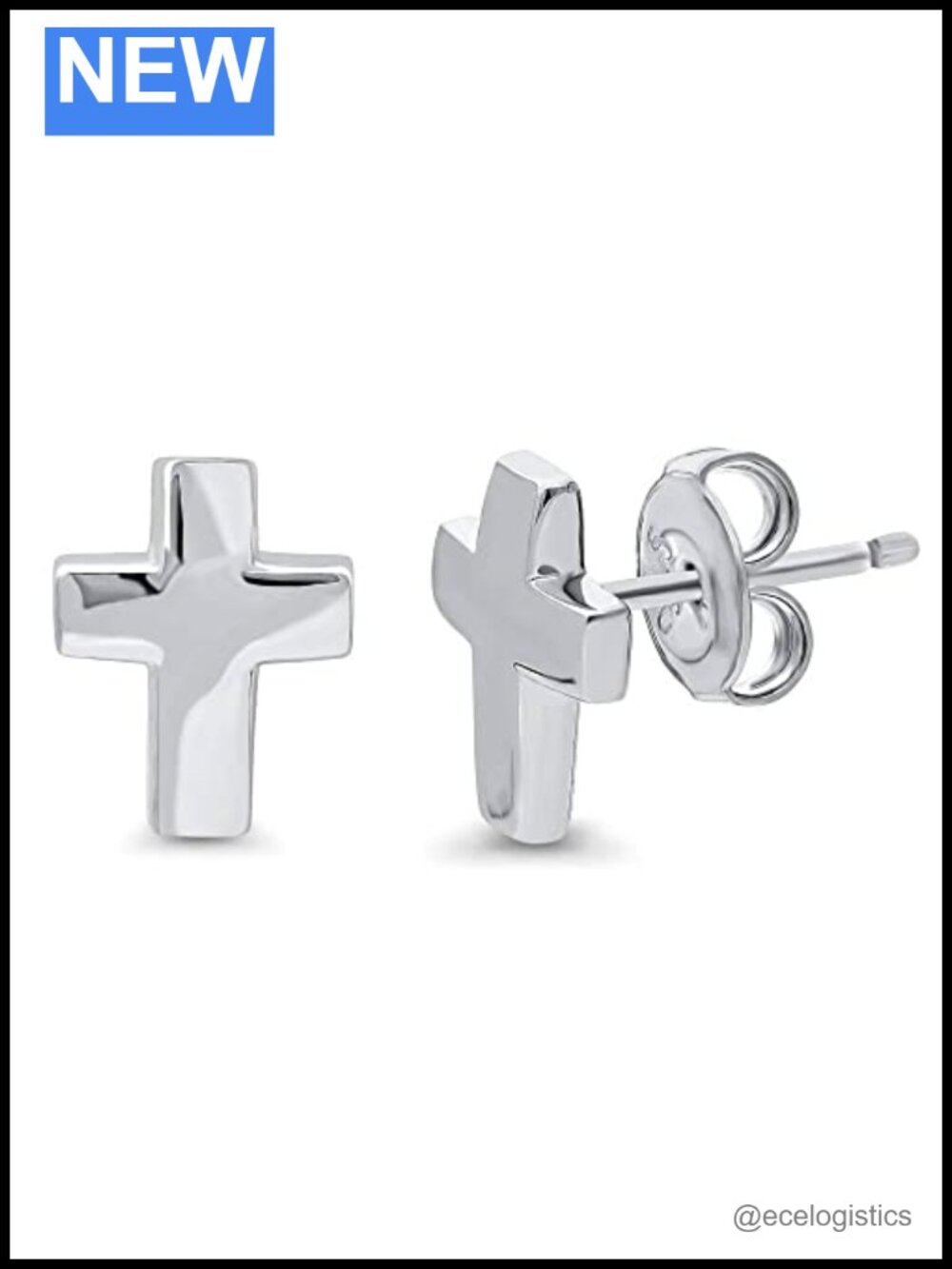 Sterling Silver Stud Earrings Ball Bead Crescent Moon Cross Love Knot Square